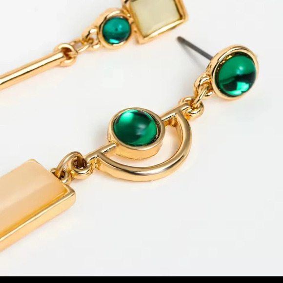 Anthropologie Gold and Green Asymmetrical Geometric Earrings - Picture 7 of 14